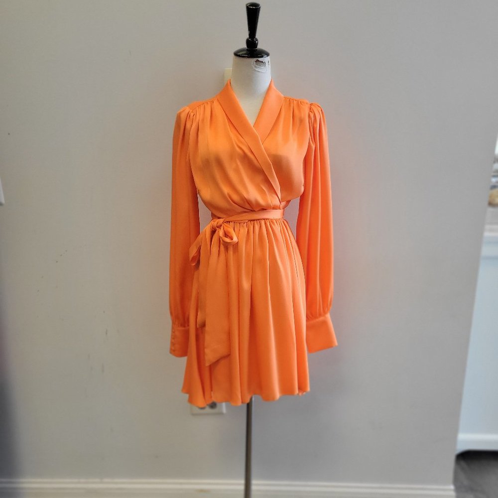 ORANGE WRAP DRESS WITH SIDE POCKETS